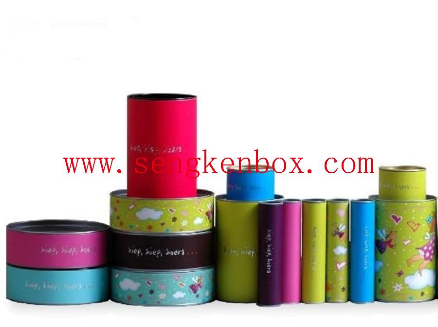 Colorful Paper Cardboard Tube Packaging with Flat Buckled Metal Lid