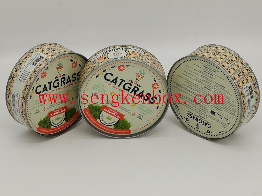 Round Catgrass Seeds Packaging Paper Cans with Flat Metal Top