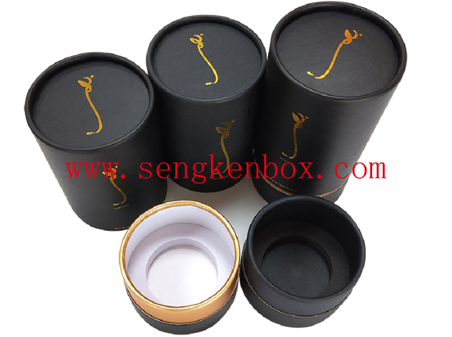 Black Cardboard Cans With Gold Neck Perfume Packaging 