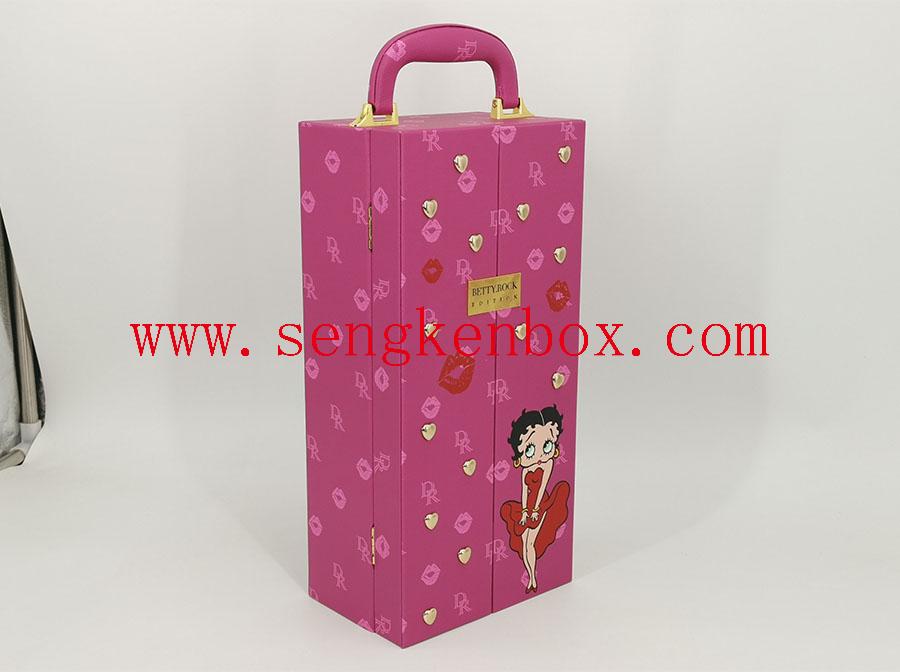 Caja de embalaje de vino con patrón de dibujos animados rosa