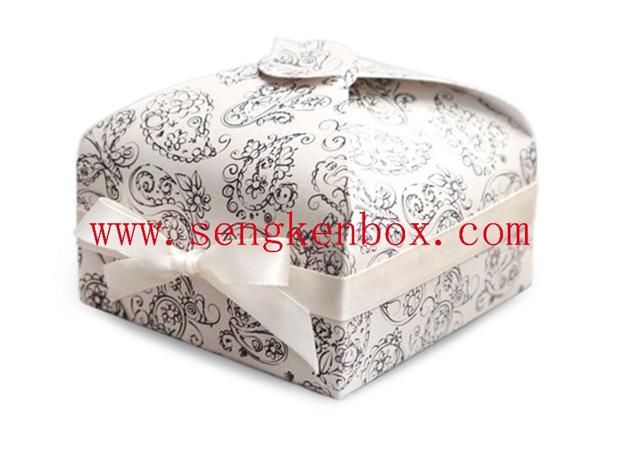 Caja de regalo plegable de papel de postre Macaron con lazo de cinta