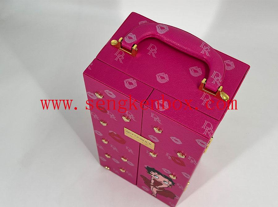 Embalaje de caja de champán con dibujos animados rosa