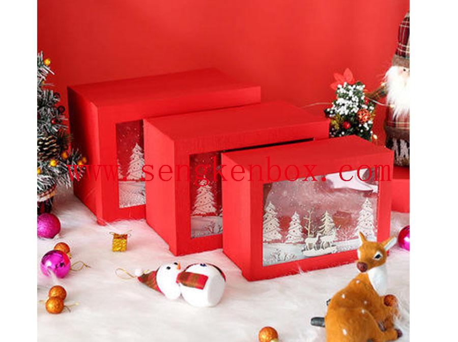 Caja de regalo de papel de Navidad con capa visible