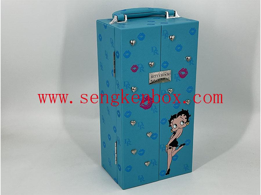 Caja de embalaje de vino con patrón de dibujos animados azul