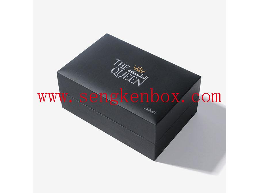 Caja de regalo de cuero con logotipo de estampado de lámina plateada