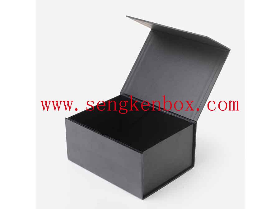 Caja plegable de regalo con solapa negra plegable rectangular