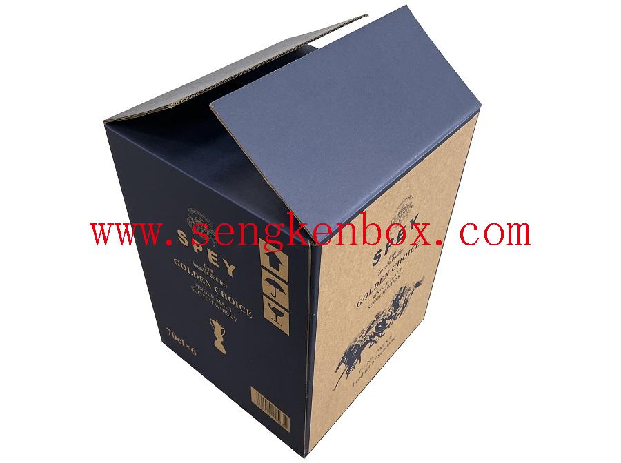 Caja de envío de embalaje de whisky de cartón corrugado marrón impreso colorido