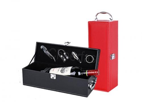 Christmas Top Handle 4pcs Wine Leather Box