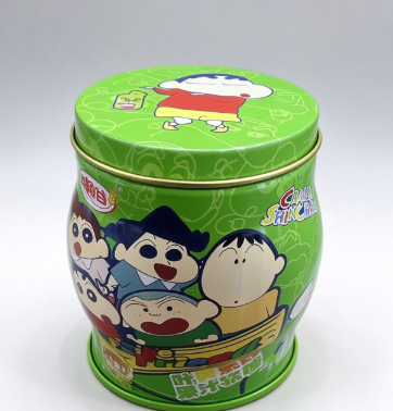 Lata con forma de tambor de cintura de Crayon Shin-Chan: Embalaje de hojalata personalizado apto para uso alimentario de dibujos animados para caramelos 